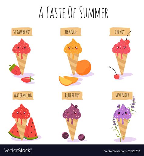 Ice cream collection summer fruit flavor Vector Image