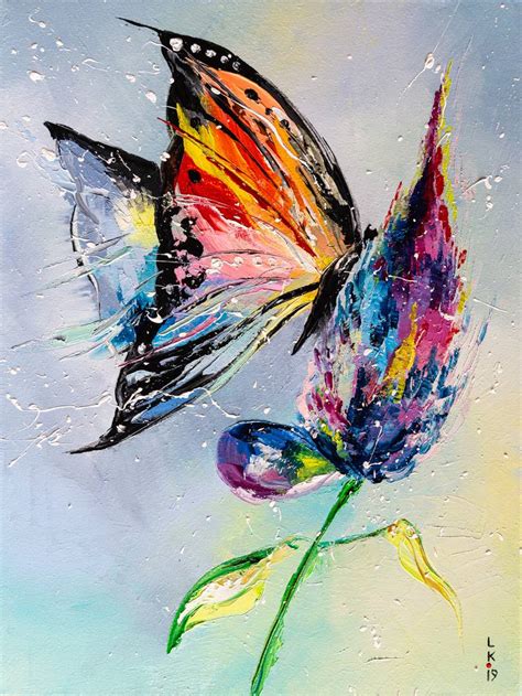 BUTTERFLY ON FLOWER Painting by Liubov Kuptsova | Saatchi Art