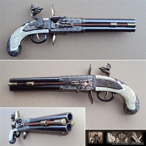 English 1750 Deluxe Double Barrel Flintlock Pistol