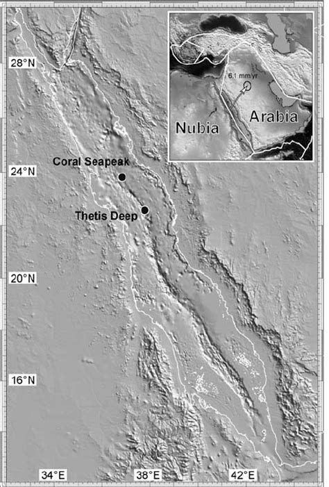 General bathymetric map of the Red Sea showing locations of coral sites... | Download Scientific ...