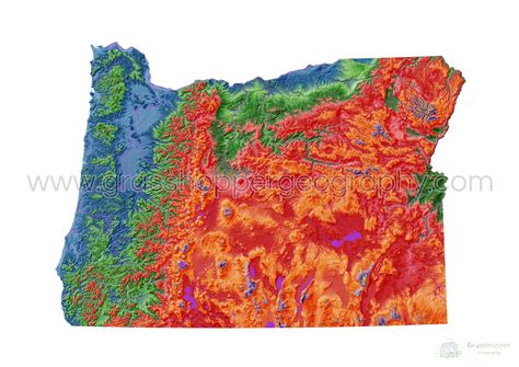 Oregon - Elevation map, white - Fine Art Print – Grasshopper Geography