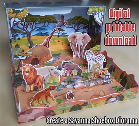 Printable Shoebox Diorama Kit, Create a Savanna Habitat, Animals ...