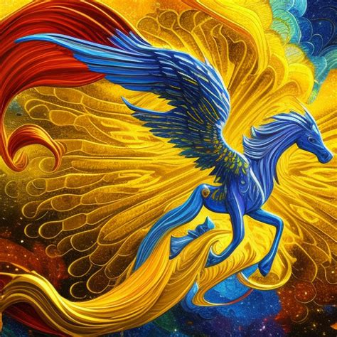 Fantasy Art Golden Pegasus in Ornate Mosaic · Creative Fabrica