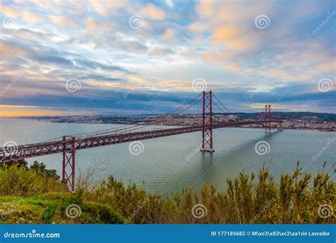 Bridge Over Tagus River that Ends in Lisbon Stock Photo - Image of ...