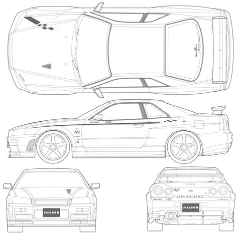 Nissan Skyline R34 GT-R 2001 Blueprint - Download free blueprint for 3D ...