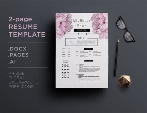 2 page resume template +cover letter ~ Cover Letter Templates ~ Creative Market