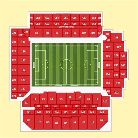 an aerial view of a soccer stadium with the field marked out in red and green