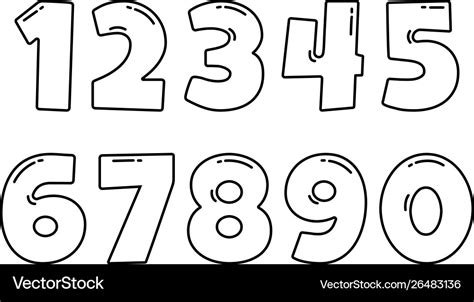 Black font numbers from 1 to 0 outline design Vector Image