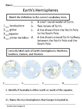 Earth's Hemispheres Worksheet by Bien Vives Designs | TpT