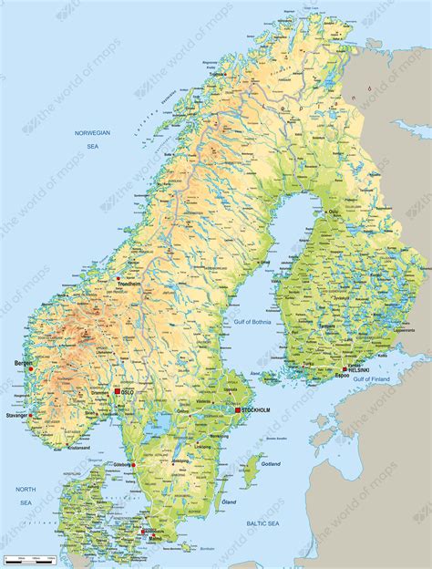 Digital Map Scandinavia Physical 54 | The World of Maps.com