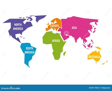 Mapa Del Mundo Simplificado Dividido A Seis Continentes En Diversos Colores Ejemplo Plano Simple ...