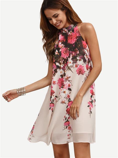 Floral Keyhole Back Swing Dress -SheIn(Sheinside)