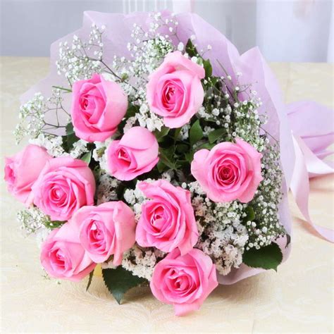 Bouquet Ten lovely Pink Roses Tissue Wrapped