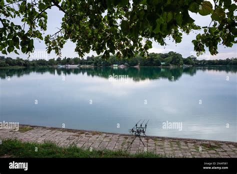 Picture of a landscape of the Bela crkva lakes in summer, at dusk. Bela Crkva lakes is a group ...