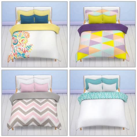 Stockholm bed, pillow and blanket recolors at Saudade Sims » Sims 4 Updates