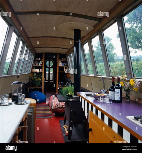 Modern narrowboat interior, England UK Stock Photo - Alamy