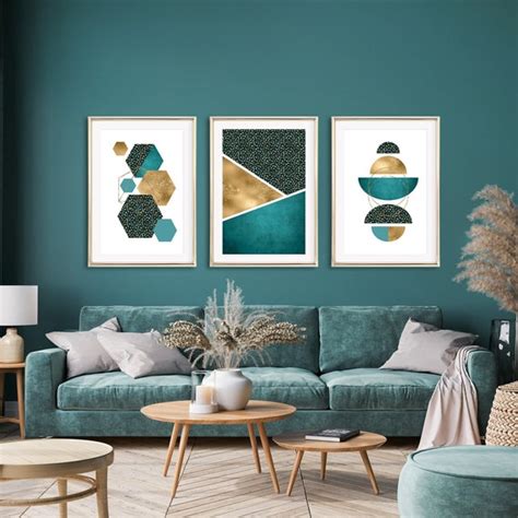 Set of 3 Teal and Gold Wall Art Teal and Gold Wall Art Teal | Etsy