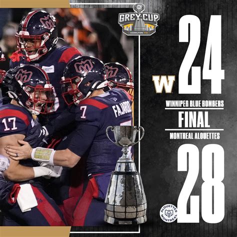 CFL Result: Montreal Alouettes Triumph Over Winnipeg Blue Bombers 28-24 in 110th Grey Cup