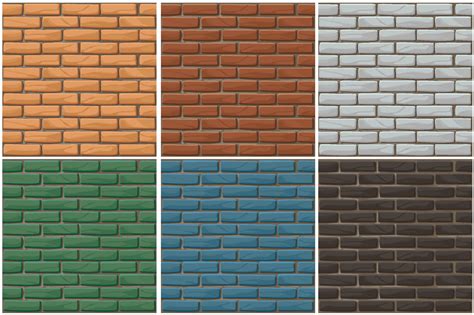 Brick wall seamless background set. Different color brick textures ...