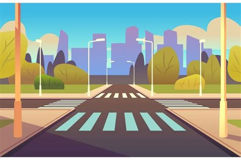 Cartoon crosswalks. Street road crossing highway traffic urb (780093) | Illustrations | Design ...