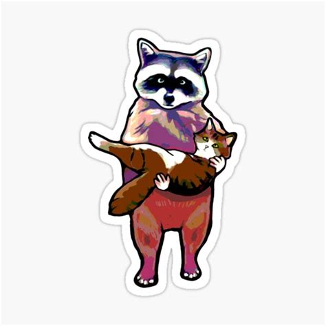 "ICONIC Raccoon Holding Cat Meme" Sticker by catifex | Redbubble