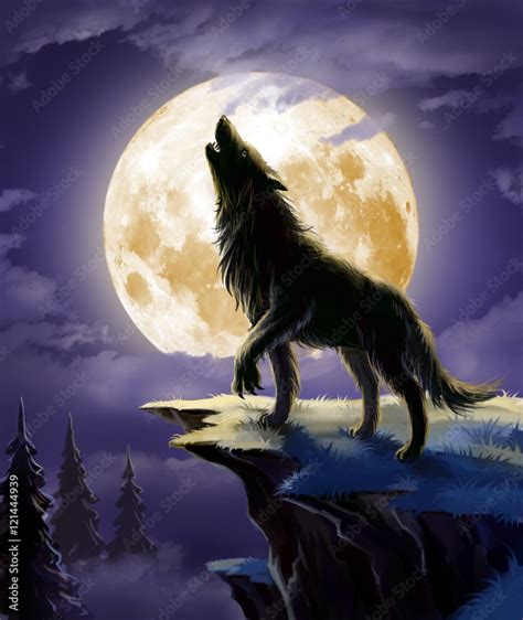 wolf howling at the moon Stock Illustration | Adobe Stock