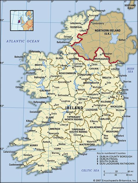 Ireland map with cities. Ireland geographical facts - World atlas