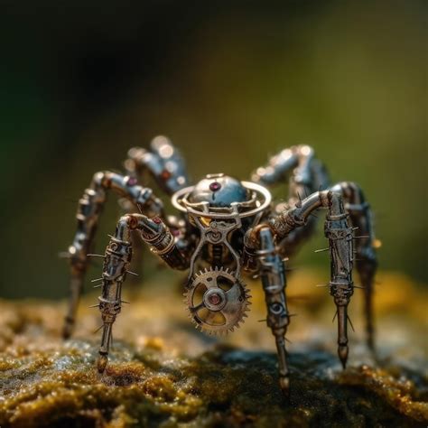 Premium AI Image | Spider macro photography of a steampunk spider in nature