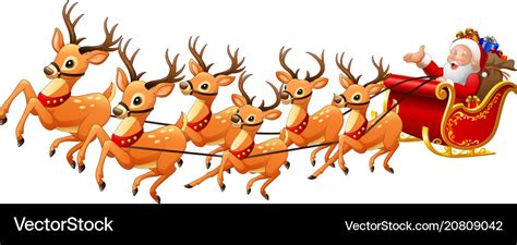 Santa claus rides reindeer sleigh on christmas Vector Image