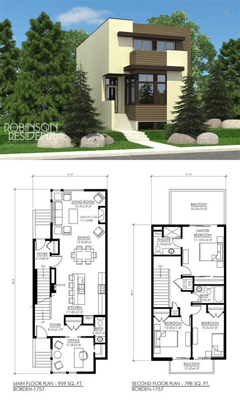 Contemporary Borden-1757 - Robinson Plans | Narrow lot house plans, Narrow house plans, Modern ...