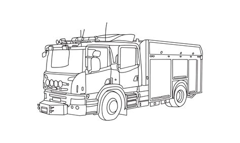 A fire truck line art nice Sketch drawing for any kind of T-shirt use or coloring book. This is ...