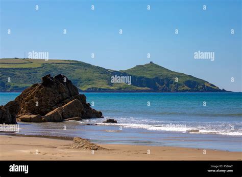 Rame Head Chapel on the Rame Peninsula at Whitsand Bay, Cornwall on a hot summers days, clear ...