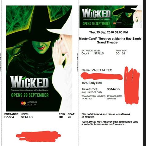 Wicked Musical Tickets, Tickets & Vouchers, Event Tickets on Carousell