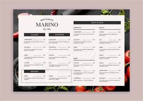 Customize this Linear Professional Marino Restaurant Menu template online