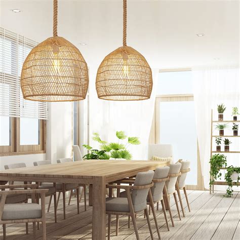 Arturesthome Natural Rattan Pendant Lighting Fixtures, Woven Lamp Shade ...