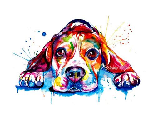 Beagle Dog Colorful Art Print Print of Original Watercolor Painting ...