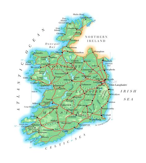 Large detailed physical map of Ireland with roads, cities and airports | Vidiani.com | Maps of ...