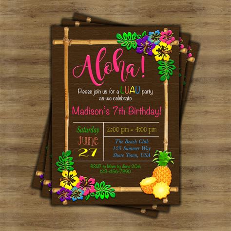 Luau Invitation Luau Birthday Invitation Hawaiian