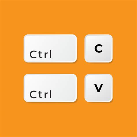 keyboard keys Ctrl C and Ctrl V, copy and paste the key shortcuts. Computer icon on orange ...