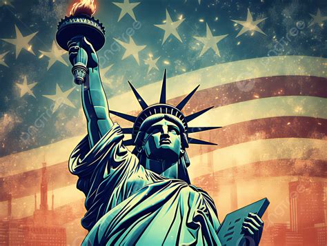 Statue Of Liberty American Flag Cartoon Retro Advertising Background, Us, Independence Day ...