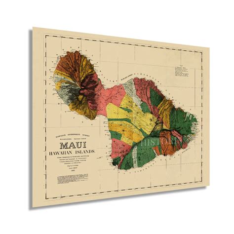 1885 Map of Maui Hawaii - Vintage Maui Poster - History Wall Map of Maui Hawaii - Old Maui ...