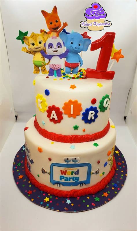 Word Party Birthday Cake with Number One Decoration