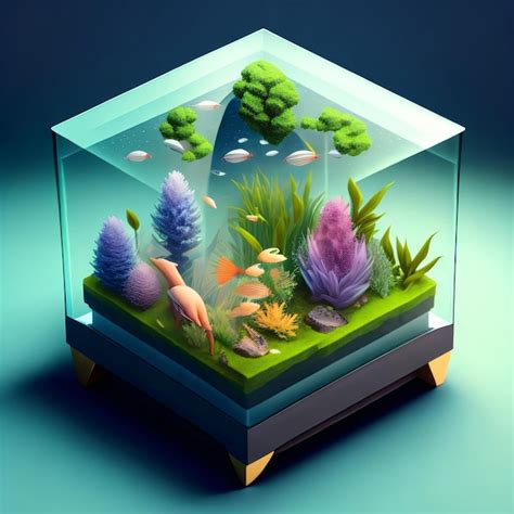 Premium Photo | A fish tank with a green plant and a fish on it