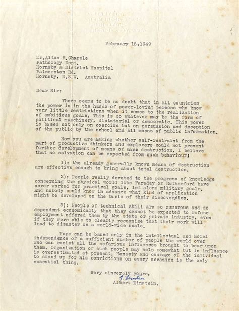 Albert Einstein Letters Warning About Danger of Atomic Bomb and Power-hungry Leaders go to Auction