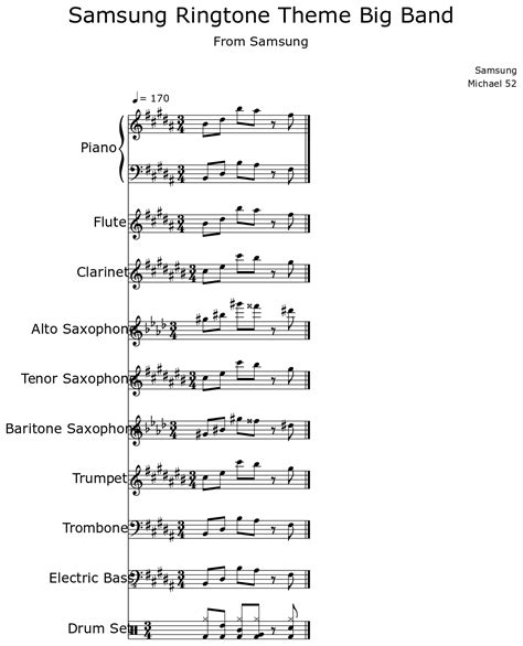 Samsung Ringtone Theme Big Band - Sheet music for Piano, Flute, Clarinet, Alto Saxophone, Tenor ...