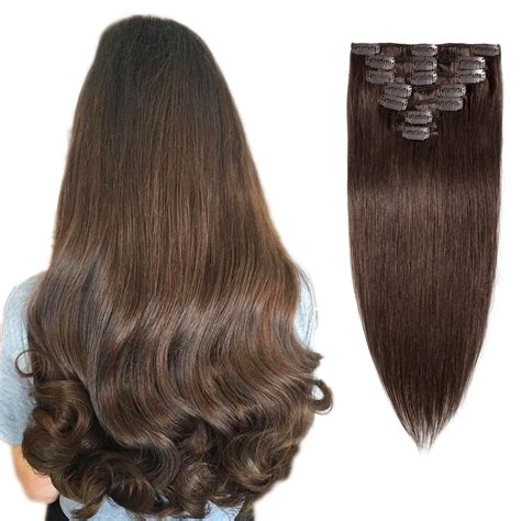 S-noilite 100% Remy Human Hair Clip in Human Hair Extensions Silky ...