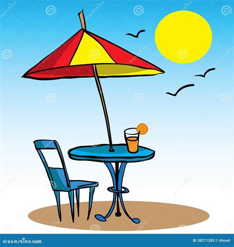 Beach Umbrella, Table, Chair And Juice Stock Photos - Image: 38271283