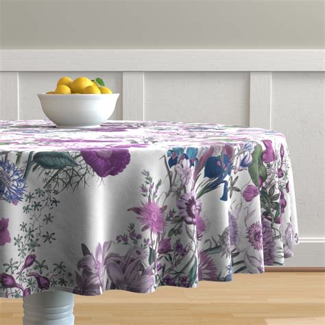 Round Tablecloth Lilac Wildflowers Purple Lavender Floral Flowers Cotton Sateen - Walmart.com