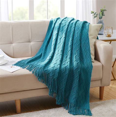 Bourina Throw Blanket Textured Solid Soft Sofa Couch Decorative Knitted Blanket, 50" x 60",Teal ...