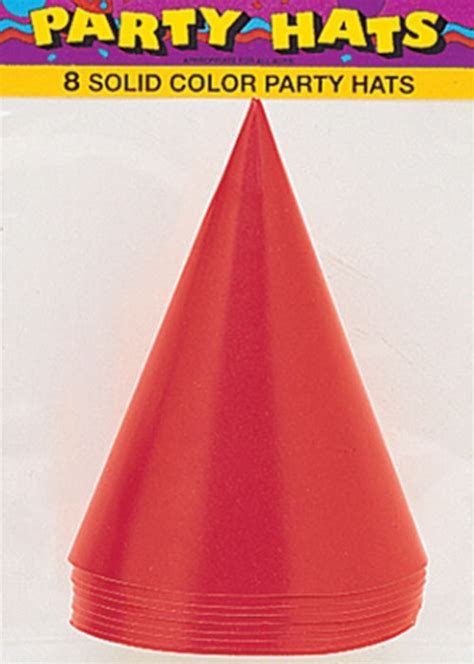 Bright Red Cone Paper Party Hats Pk 8